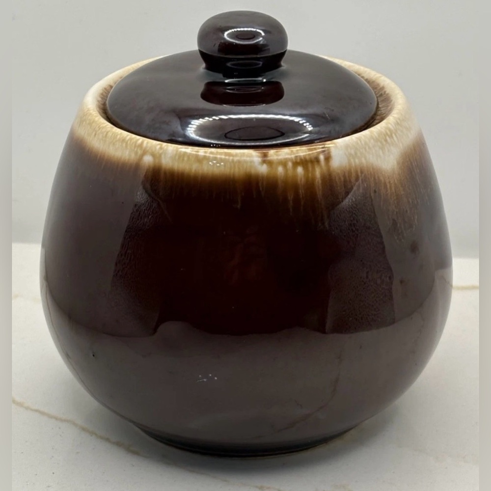 VTG McCoy Pottery Brown Drip Glaze Creamer and Sugar Bowl w/Lid 7020 Set 1970s - Picture 2 of 9